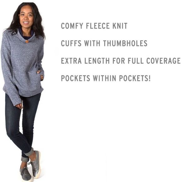 Betabrand Womens Bonfire Cowl Neck Navy Sweatshirt Size XL Kangaroo Pocket - Picture 14 of 14